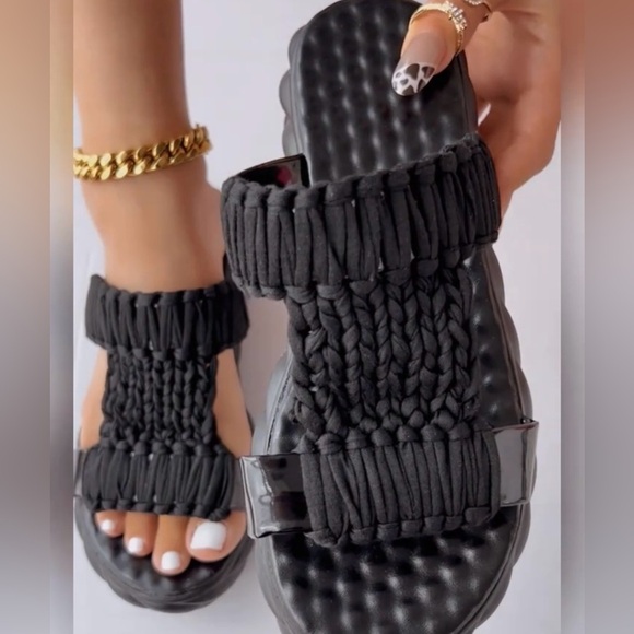 Summer Soft Sole Braided Sandals - Women's Solid Color Platform - Picture 10 of 15